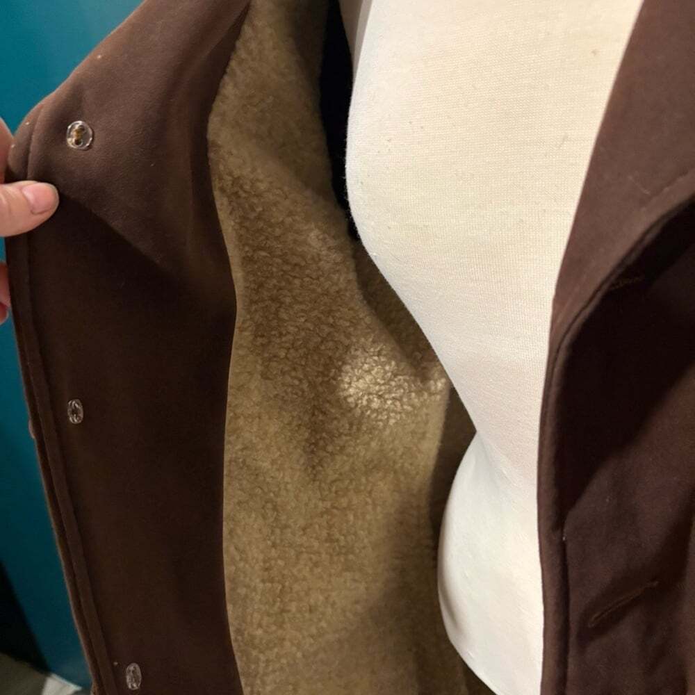 Vintage Brown Faux Suede Sherpa Lined Chore Coat 70s Western / Farm/Rodeo - Picture 4 of 7
